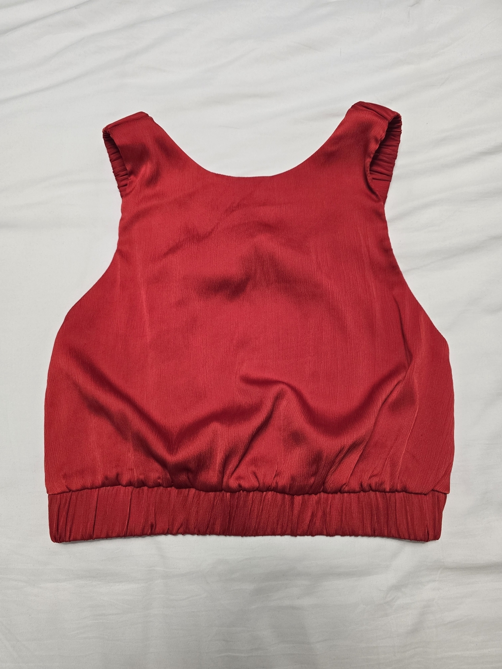 Lulu's Satin Red Backless Crop Tank Top